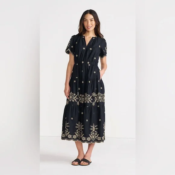 Lands' End | Dresses | Lands End Tiered Embroidered Maxi Dress With Flutter  Sleeves Szm | Poshmark